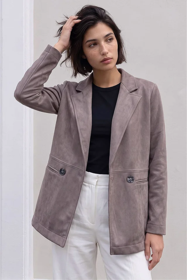 Roman Taupe Petite Faux Suede Jacket