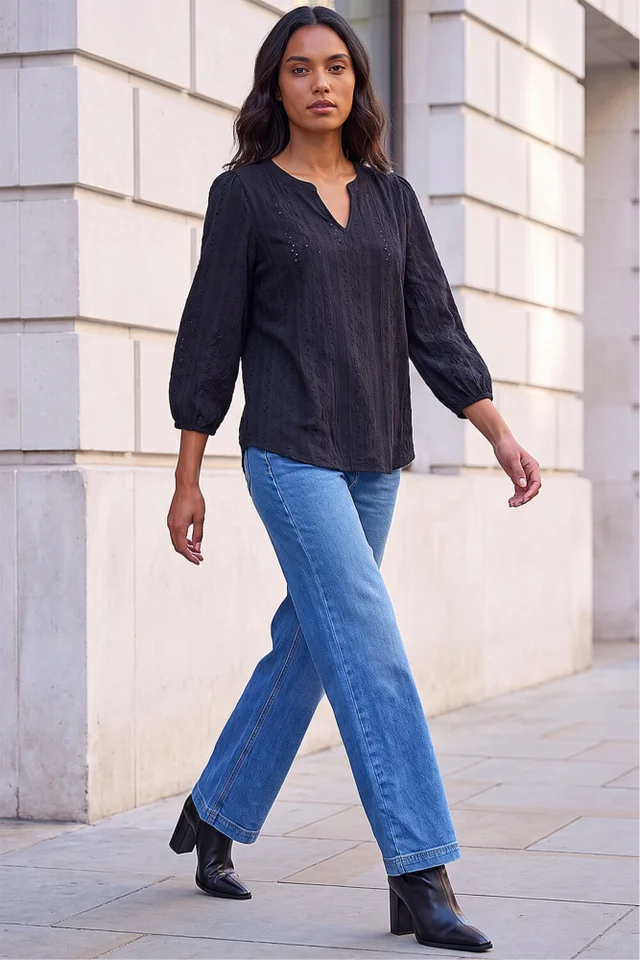 Roman Black Broderie Detail Tunic Top