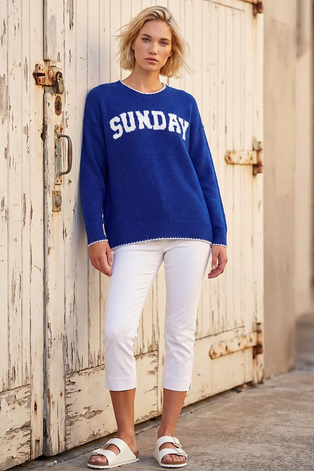 Roman Royal Blue Sunday Slogan Knit Jumper