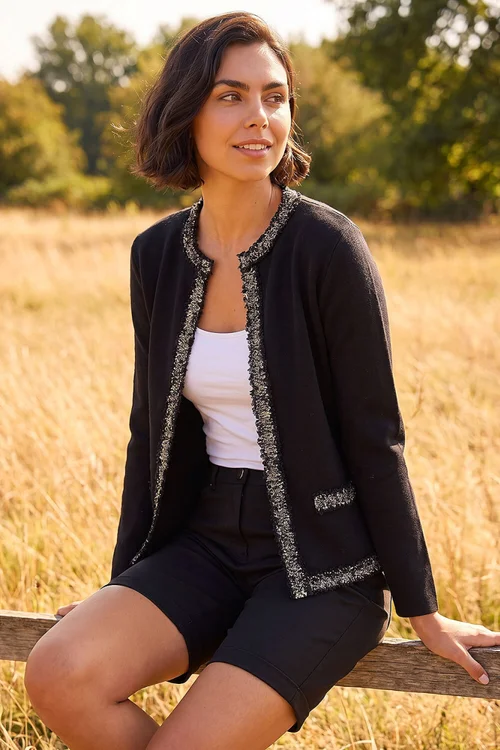 Roman Black Tweed Detail Cardigan - 14 Image 1