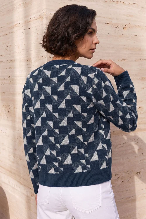 Roman Navy Abstract Pattern Knit Cardigan - 20 Image 3