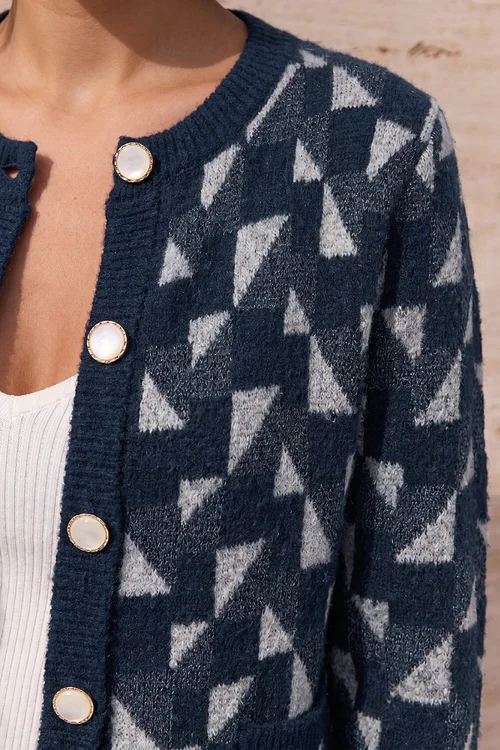 Roman Navy Abstract Pattern Knit Cardigan - 20 Image 4