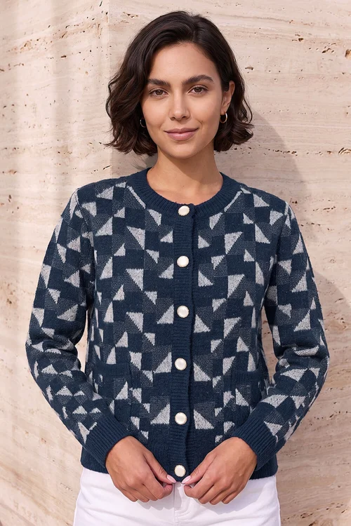 Roman Navy Abstract Pattern Knit Cardigan - 20 Image 1