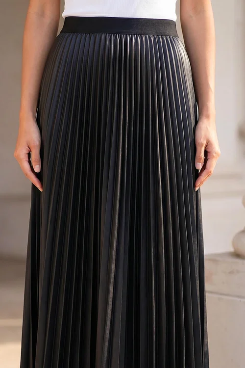 Roman Black Faux Leather Pleated Skirt - 14 Image 4