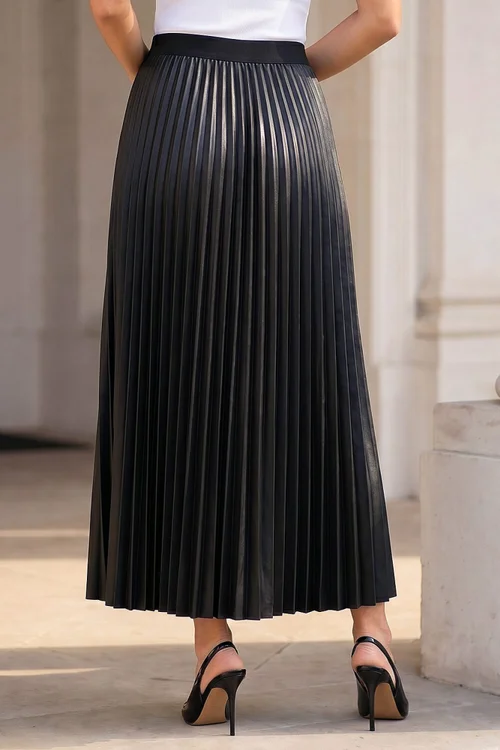 Roman Black Faux Leather Pleated Skirt - 14 Image 3