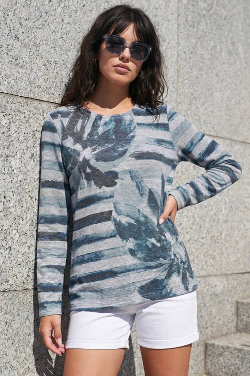 Roman Blue Floral Stripe Print Top - 14 Image 1