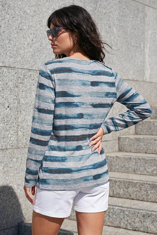 Roman Blue Floral Stripe Print Top - 14 Image 3