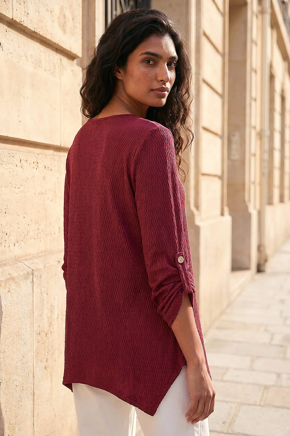 Roman Burgundy Textured Stretch Tunic Top - 20 Image 3
