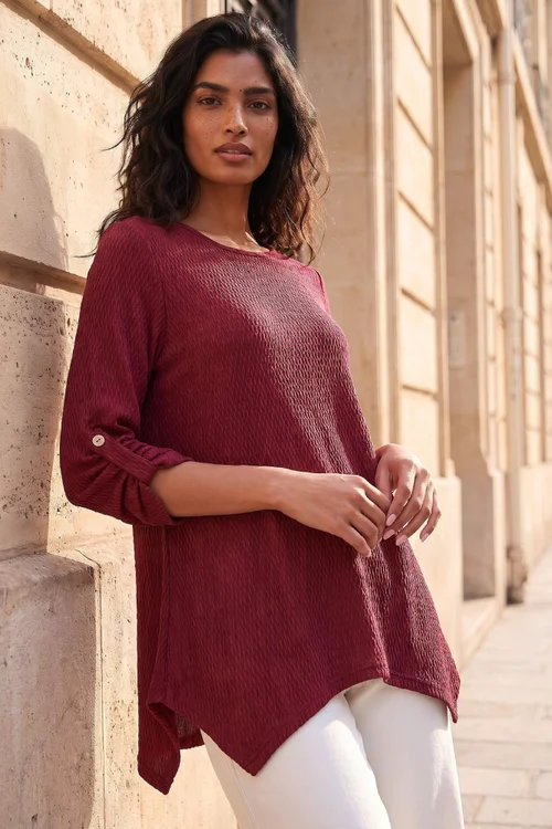 Roman Burgundy Textured Stretch Tunic Top - 20 Image 1