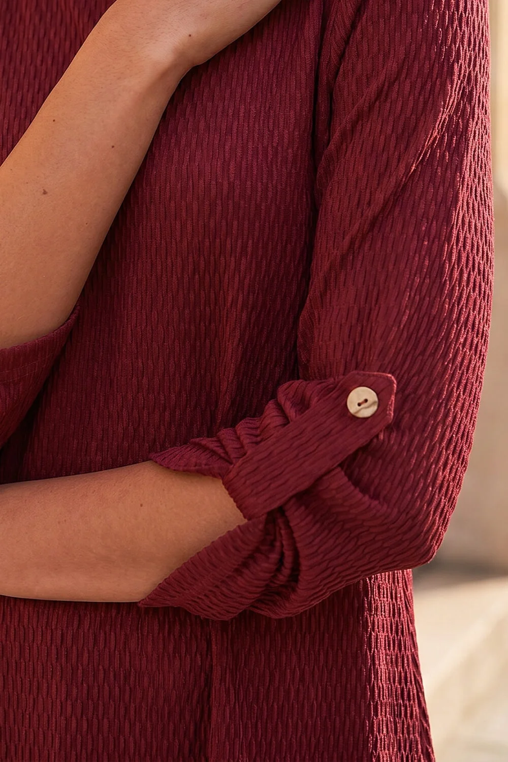 Roman Burgundy Textured Stretch Tunic Top - 20 Image 4