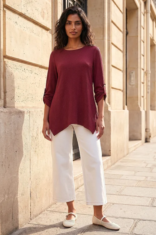 Roman Burgundy Textured Stretch Tunic Top - 20 Image 2