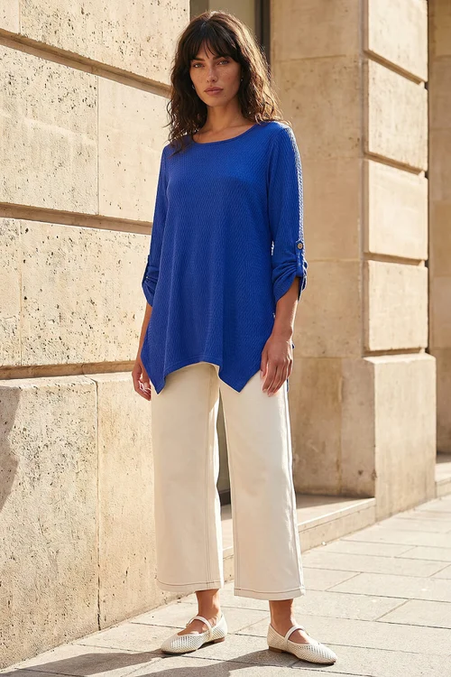 Roman Royal Blue Textured Stretch Tunic Top - 10 Image 2