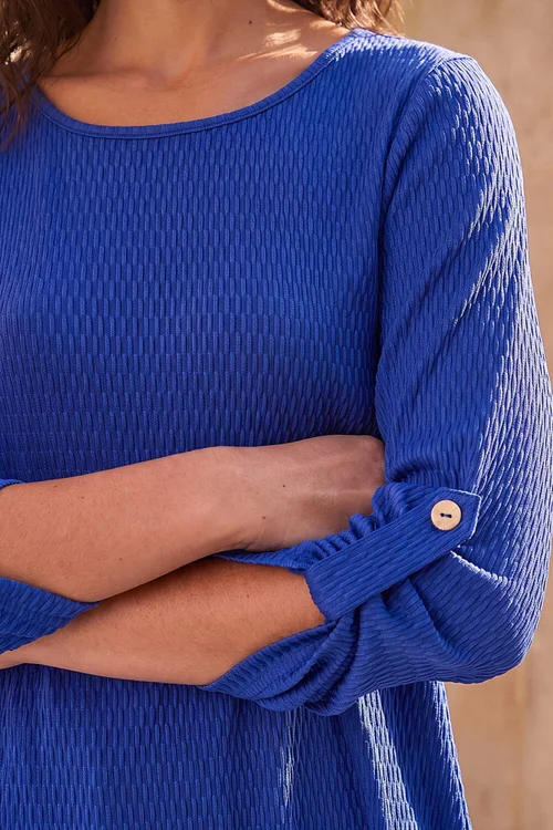 Roman Royal Blue Textured Stretch Tunic Top - 10 Image 4
