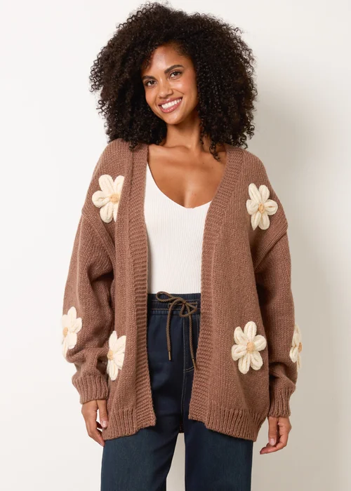 Blue Vanilla Brown Daisy Large Flower Cardigan - S/M Image 1