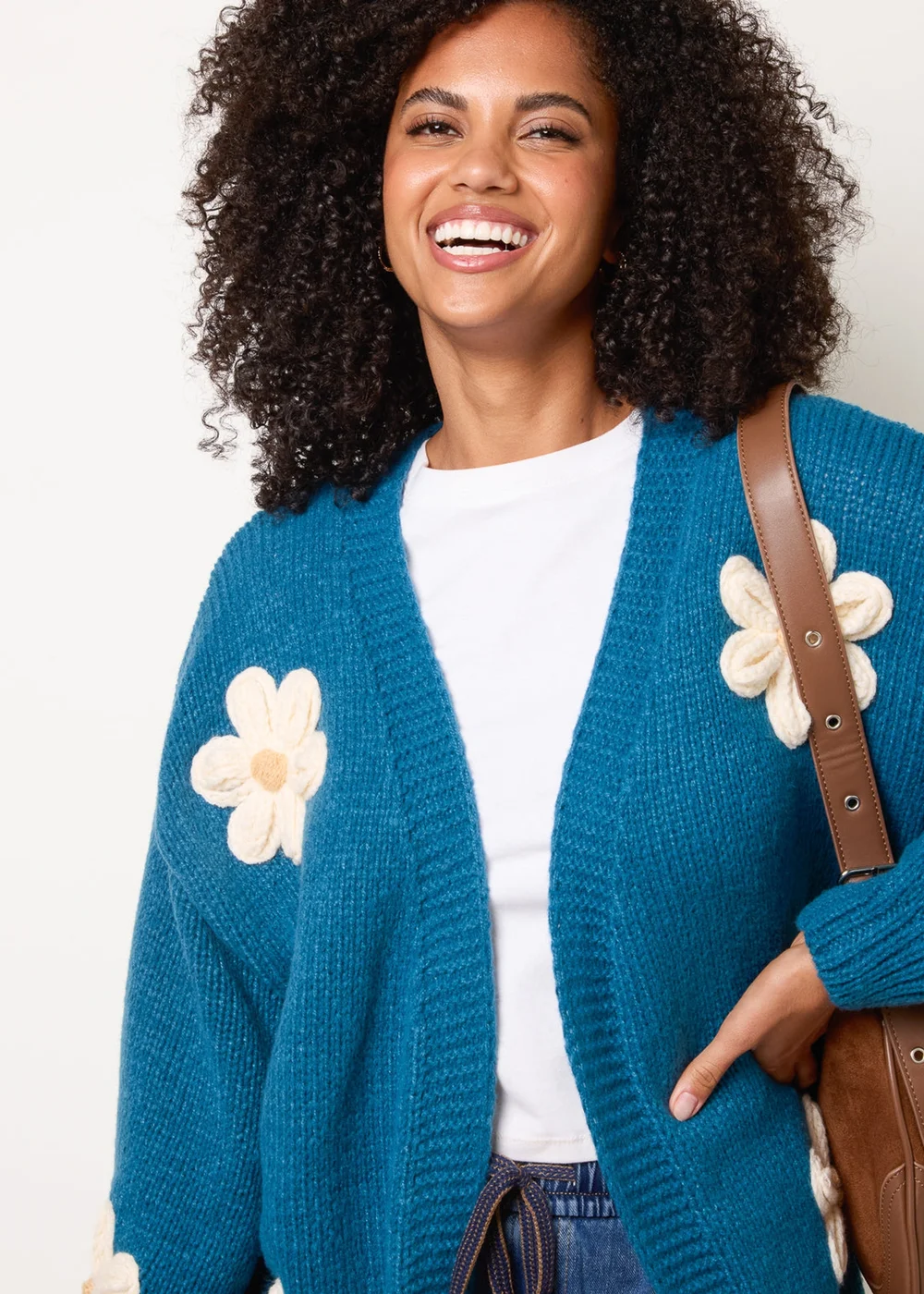 Blue Vanilla Turquoise Daisy Large Flower Cardigan - S/M Image 3