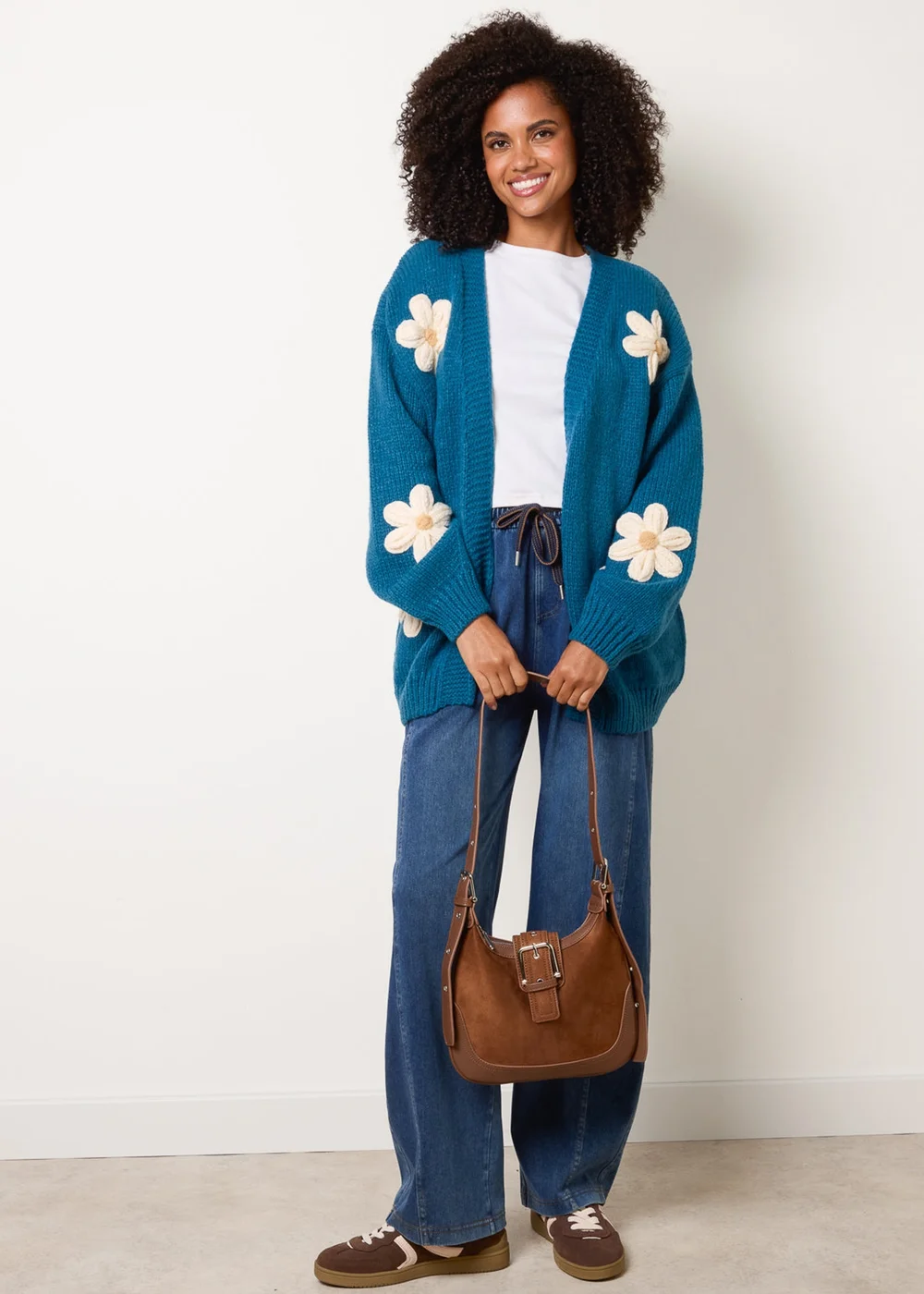 Blue Vanilla Turquoise Daisy Large Flower Cardigan - S/M Image 2
