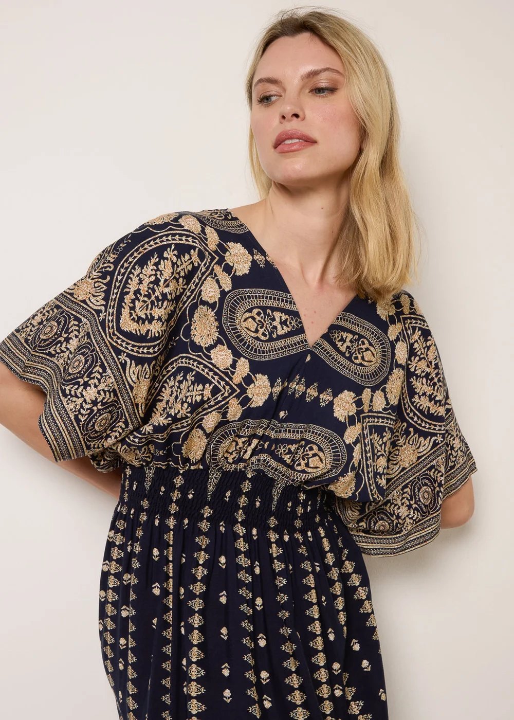 Blue Vanilla Navy Floral Border Design Dress - S Image 2