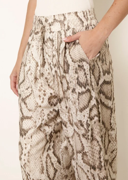 Blue Vanilla Beige Snake Print Drawstring Wide Leg Trousers - L Image 3