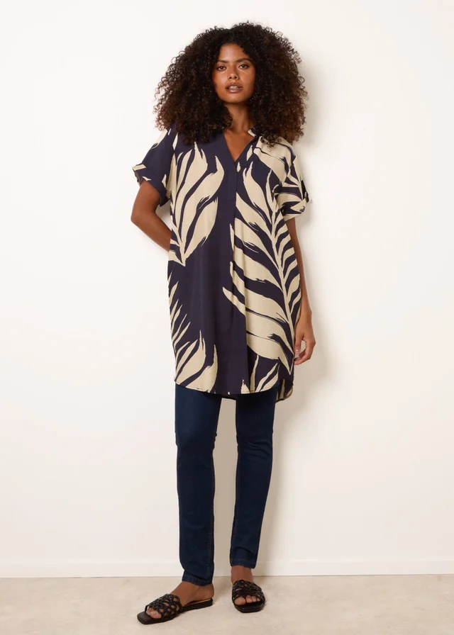 Blue Vanilla Navy Palm Print Tunic Top