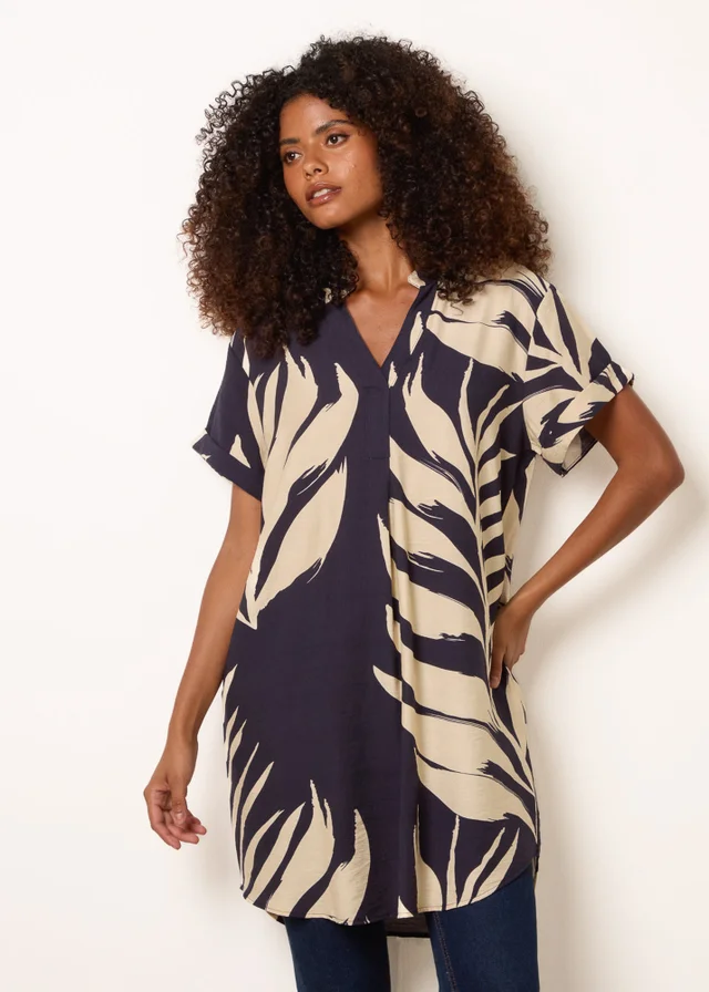 Blue Vanilla Navy Palm Print Tunic Top