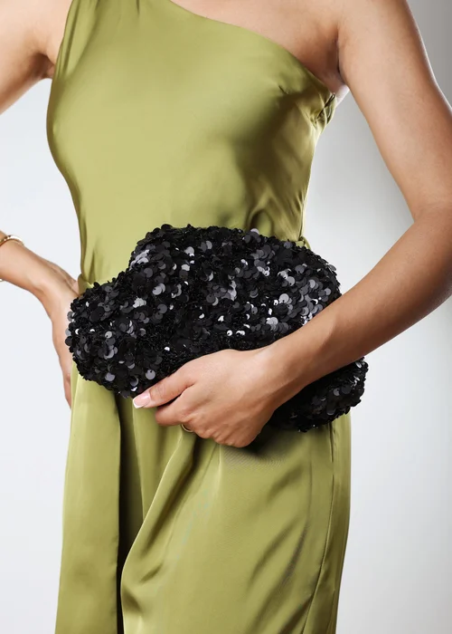 Where's That From Hovira Black Sequin Clutch Bag - One Size Image 2