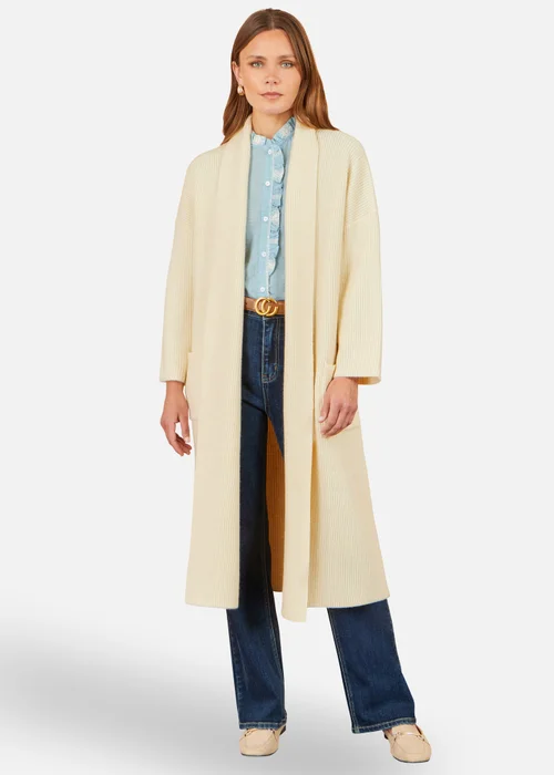 Yumi Ivory Knitted Maxi Cardigan With Pockets - M Image 2