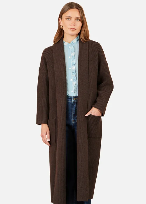 Yumi Brown Knitted Maxi Cardigan With Pockets - L Image 3