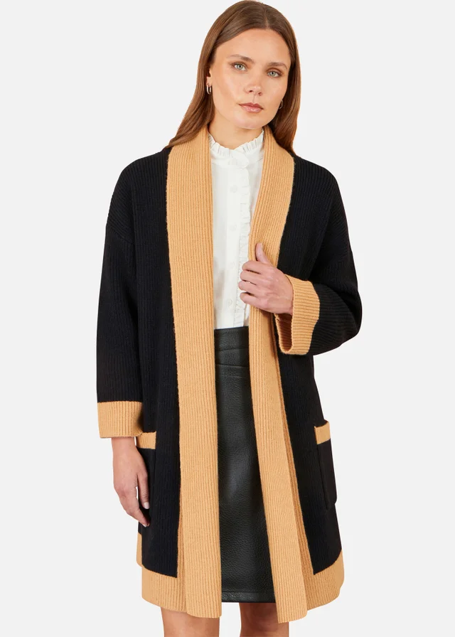Yumi Black Open Cardigan With Contrast Border
