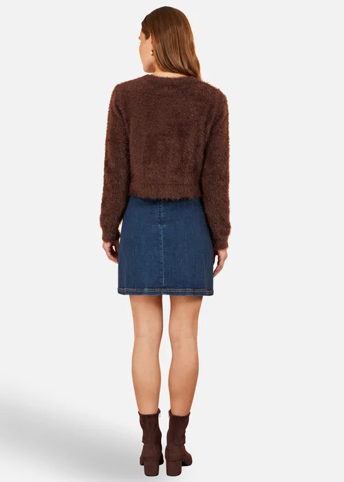 Yumi Brown Eyelash Knit Cropped Cardigan - L Image 2