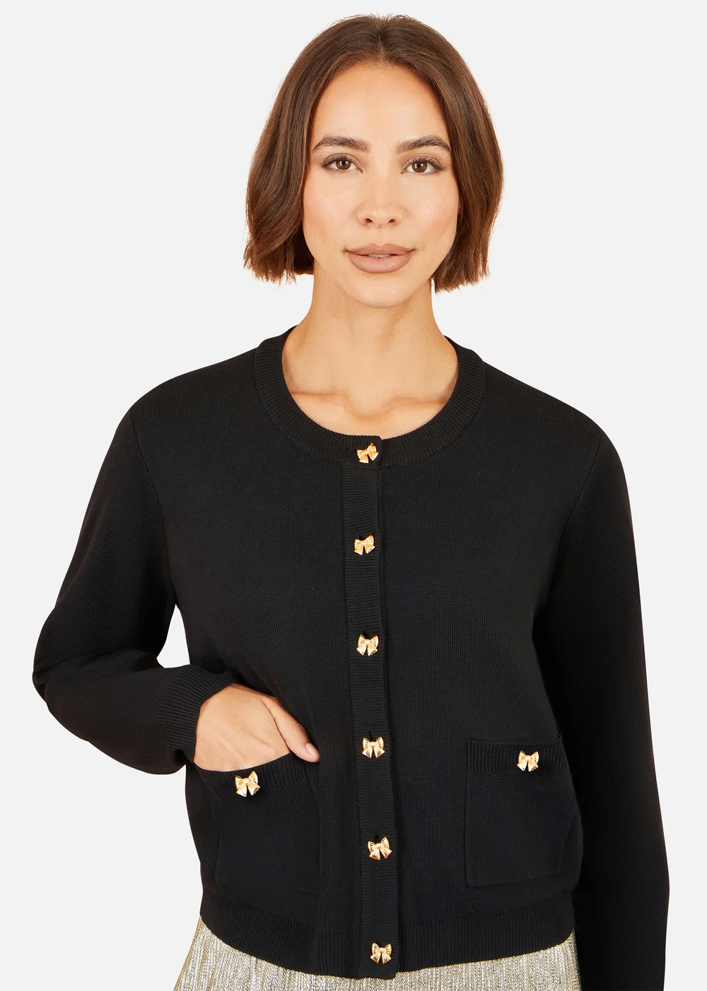 Yumi Black Bow Button Cardigan - M Image 4