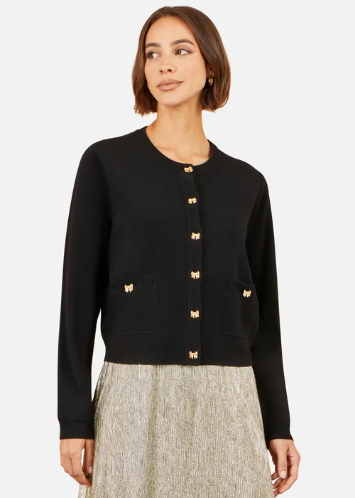 Yumi Black Bow Button Cardigan - M Image 1