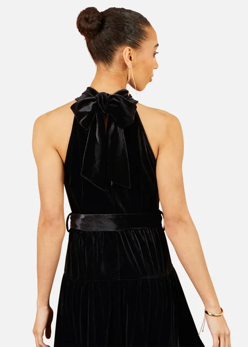 Yumi Black Velvet Halter Midi Dress With Belt - 10 Image 5