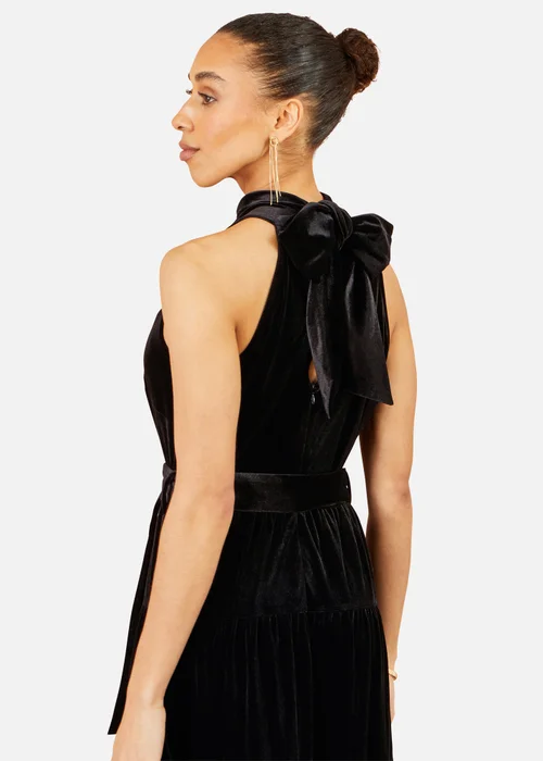 Yumi Black Velvet Halter Midi Dress With Belt - 10 Image 4