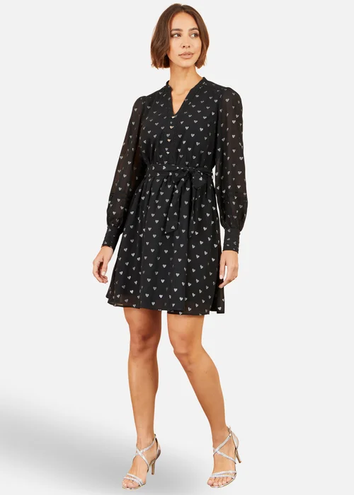 Yumi Black Heart Print Mini Dress - 10 Image 2