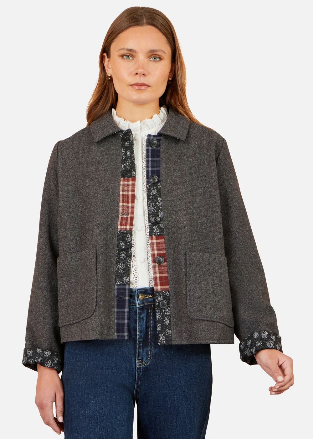 Yumi Grey Patchwork Boxy Jacket - 8 Image 1