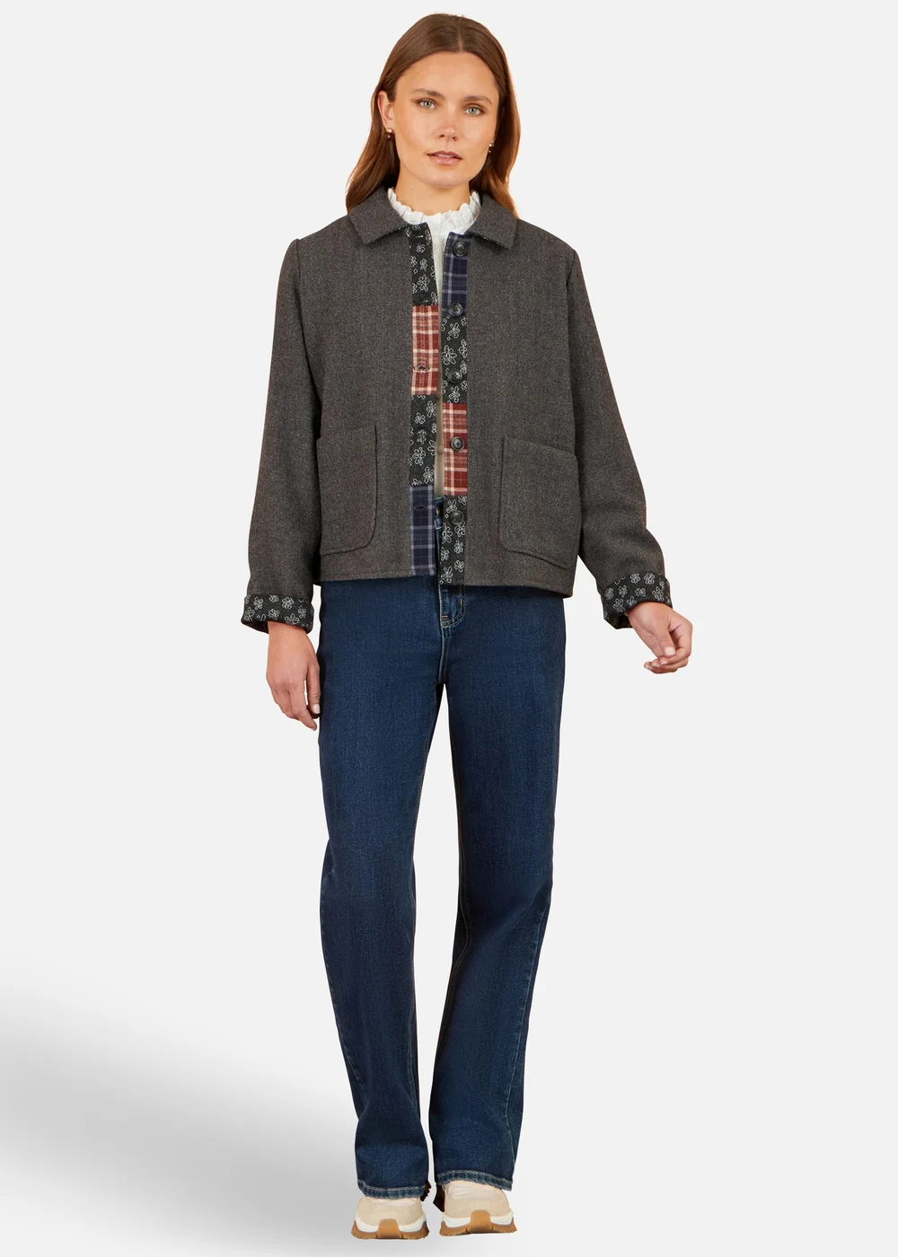 Yumi Grey Patchwork Boxy Jacket - 8 Image 2