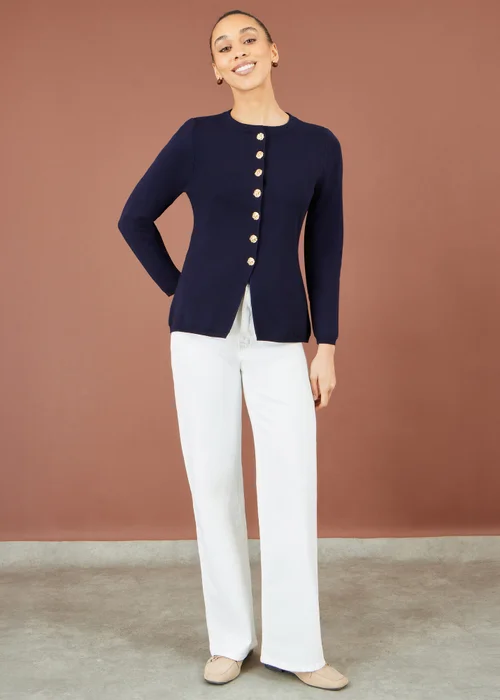 Yumi Navy Knitted Fitted Peplum Cardigan - L Image 2