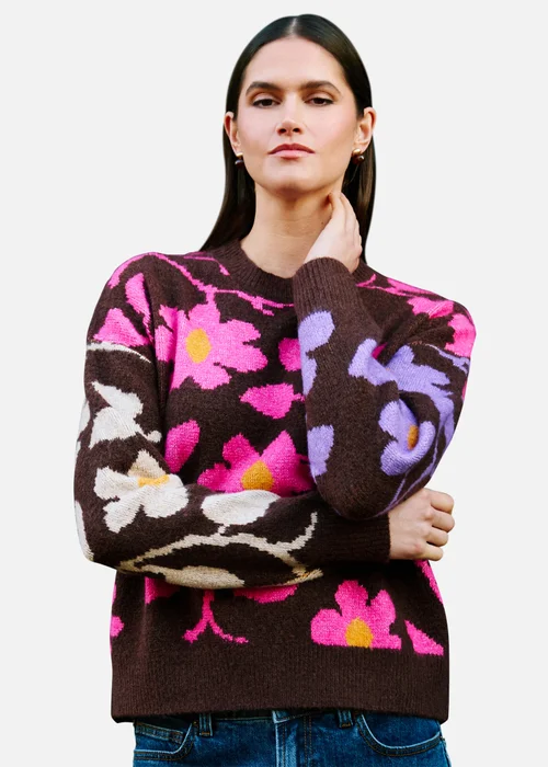 Yumi Multi Floral Intarsia Relaxed Fit Jumper - S Image 2