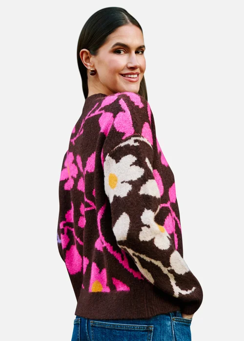 Yumi Multi Floral Intarsia Relaxed Fit Jumper - S Image 4