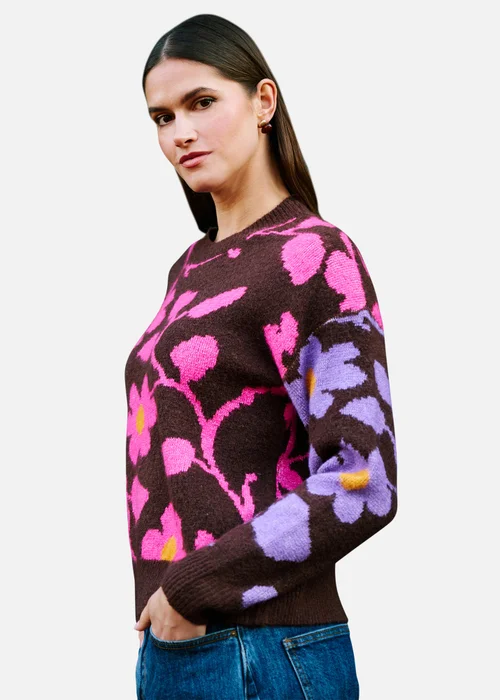 Yumi Multi Floral Intarsia Relaxed Fit Jumper - S Image 1