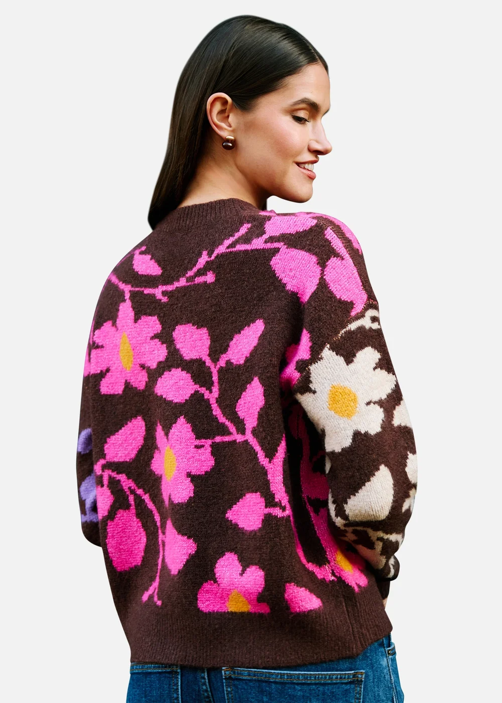 Yumi Multi Floral Intarsia Relaxed Fit Jumper - S Image 5