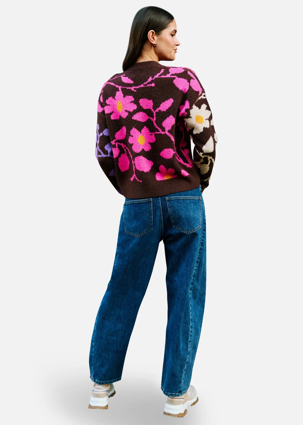 Yumi Multi Floral Intarsia Relaxed Fit Jumper - S Image 3