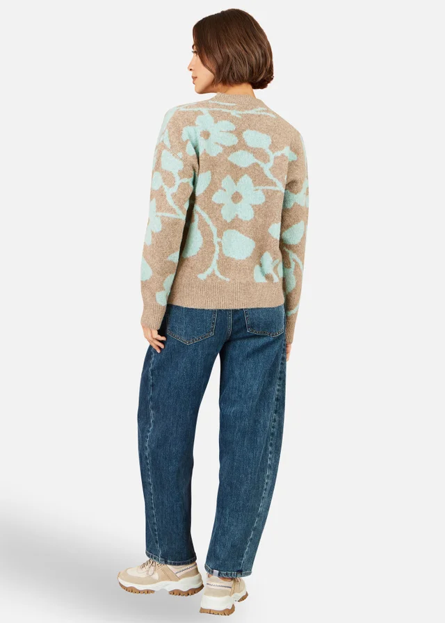 Yumi Brown Floral Intarsia Relaxed Fit Jumper