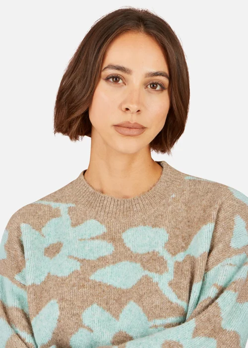 Yumi Brown Floral Intarsia Relaxed Fit Jumper - L Image 4
