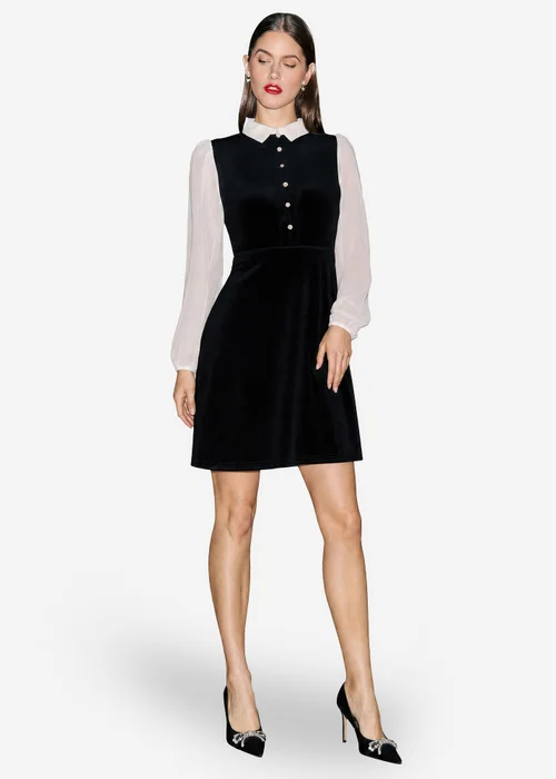 Yumi Black Velvet Mini Dress With Contrast Sleeves - 8 Image 2