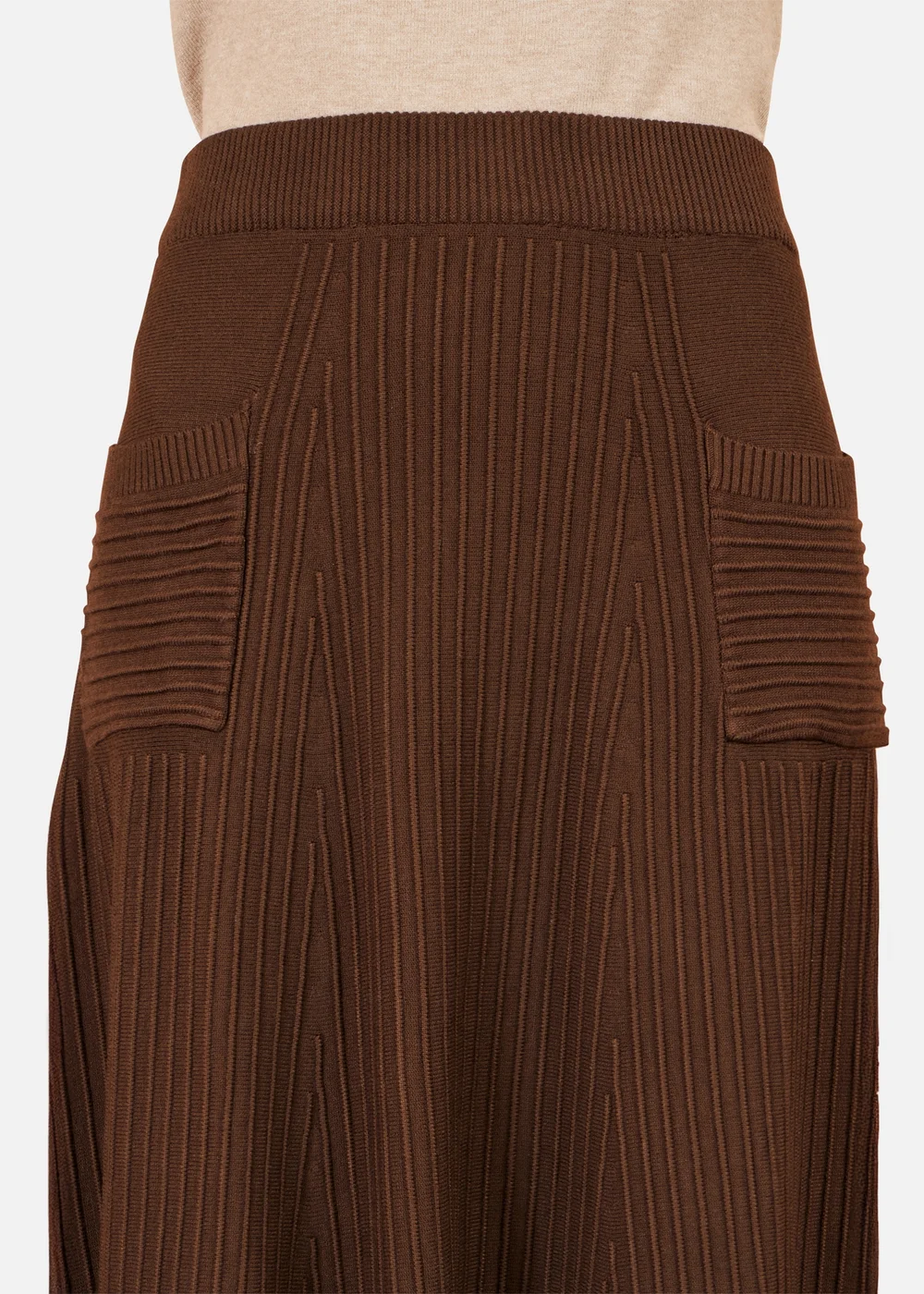 Yumi Brown Knitted Midi Skirt With Pockets - S Image 3