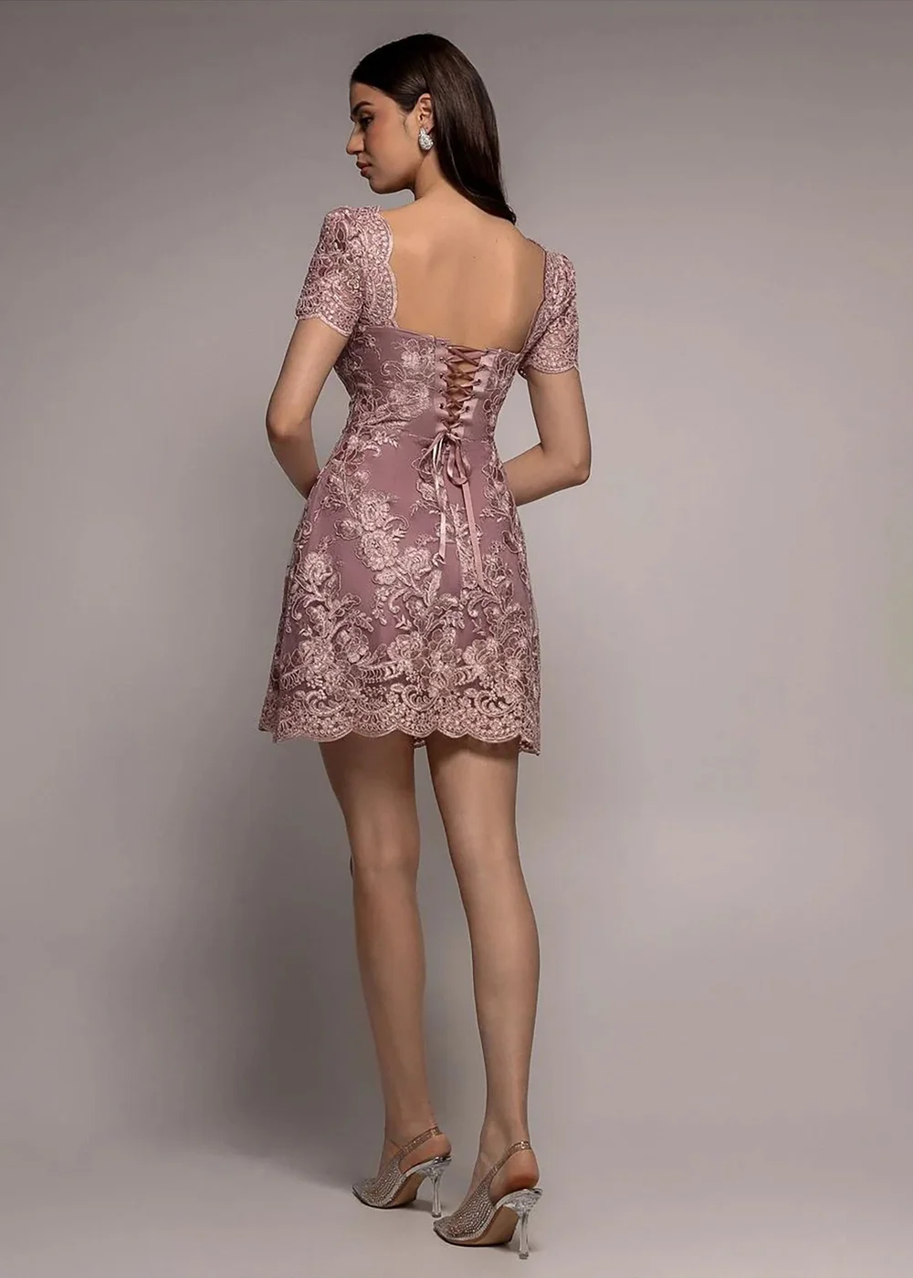 Goddiva Pink Scallop Edge Corset Back Structured Lace Mini Dress - 8 Image 2