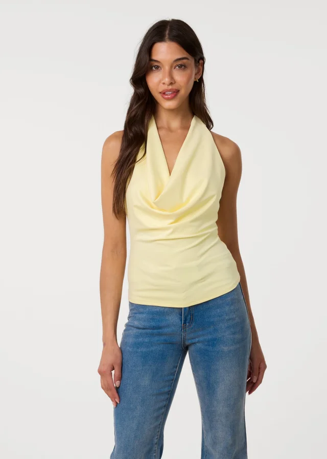 Pink Vanilla Yellow Halterneck Cowl Soft Stretch Top