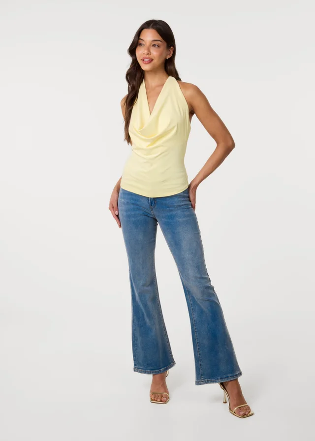 Pink Vanilla Yellow Halterneck Cowl Soft Stretch Top
