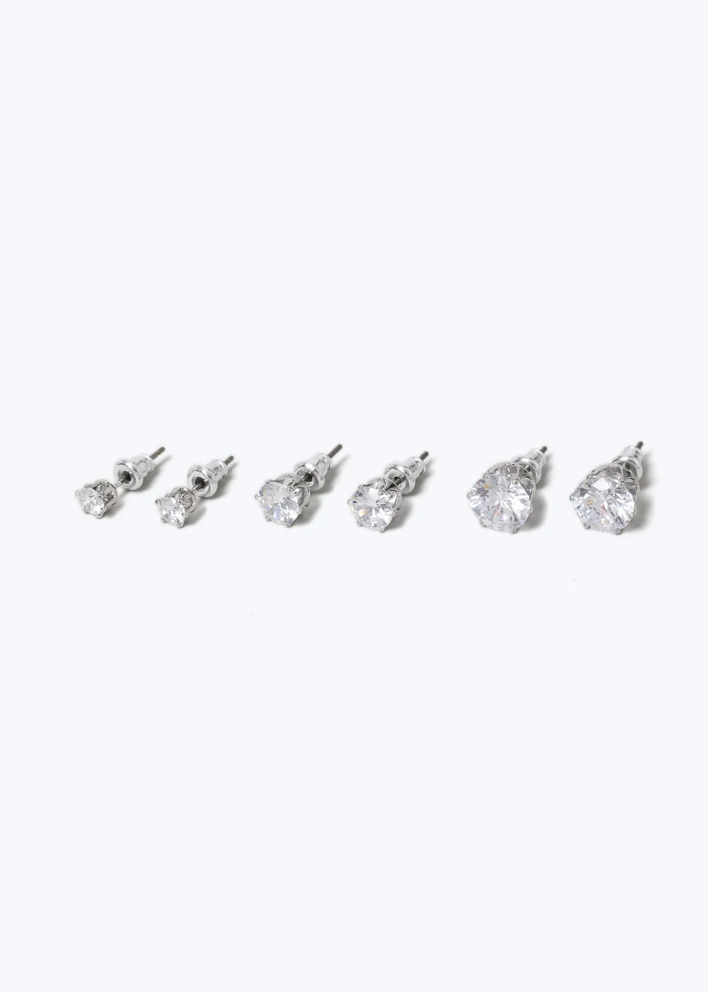 3 Pack Muse Silver Rhinestone Stud Earrings - One Size Image 2
